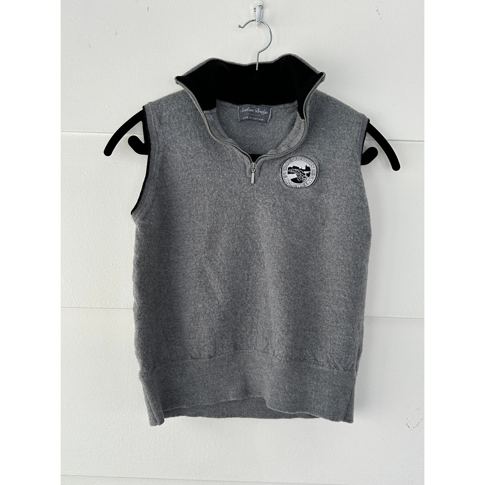 Swilcan Bridge Scotland Wool sweater‎ vest 1/4 zip women S St Andrews Golf gray